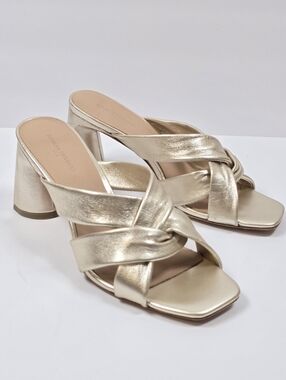Banana Republic Gold Metallic Leather Interlocked Block Heel Sandals Sz.7